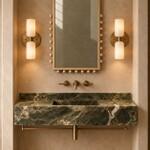 Lavabo de m&aacute;rmol verde y lat&oacute;n
